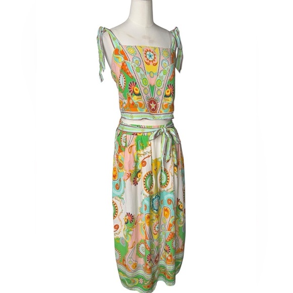ROSE + OLIVE  RESORT | Tank Top & Midi Skirt Colorful Set in Sz Medium - Picture 3 of 6